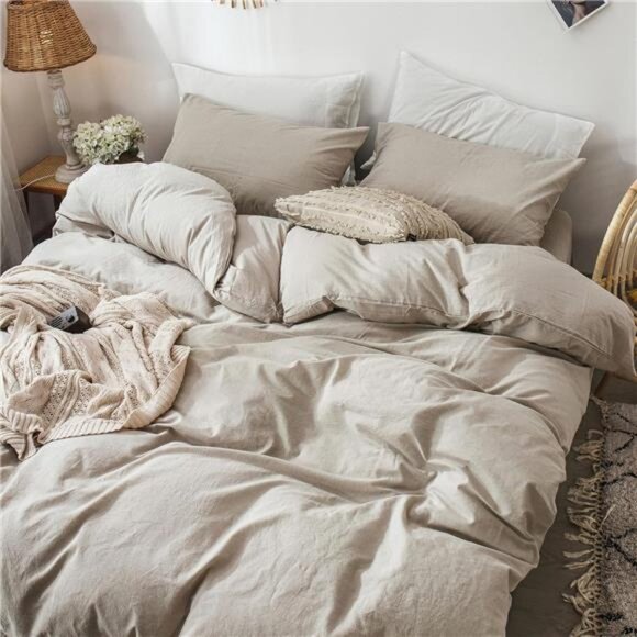Bedding Duvet Cover Set 100% Washed Cotton Linen Like Textured - Picture 4 of 7